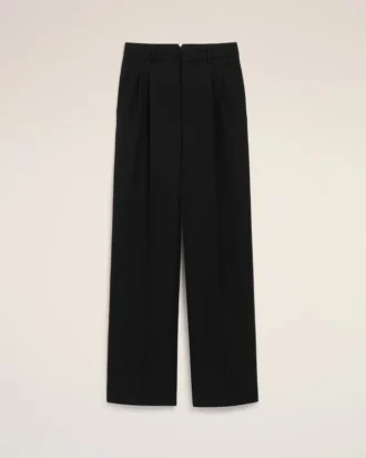 Black New Wool Low Waist Wide Trousers