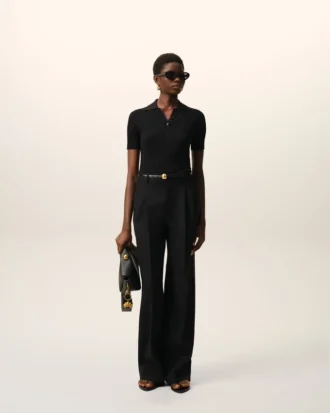 Black New Wool Low Waist Wide Trousers