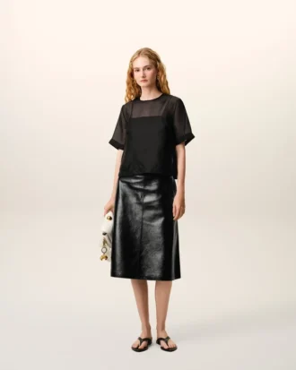 Black Silk Short Sleeves Sheer with Undertop Top Black Silk Short Sleeves Sheer with Undertop Top