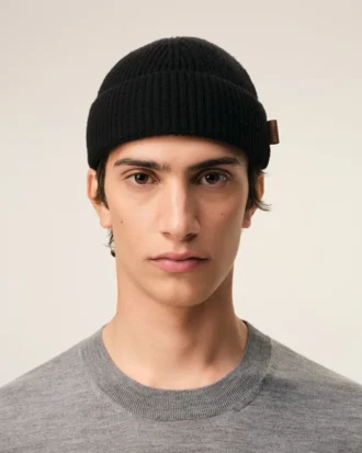 Black Wool Ami Leather Label Beanie Black Wool Ami Leather Label Beanie