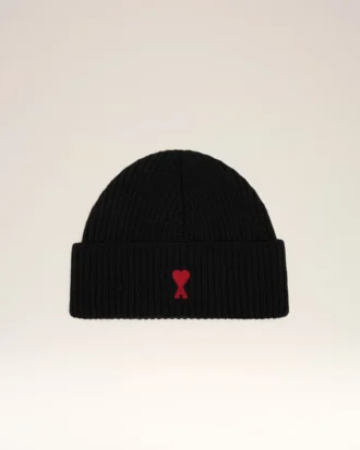 Black Wool Beanie with Contrasted Ami De Coeur