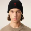 Black Wool Beanie with Contrasted Ami De Coeur