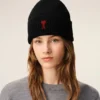 Black Wool Beanie with Contrasted Ami De Coeur
