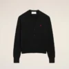 Black Wool Cardigan with Contrasted Ami De Coeur Black Wool Cardigan with Contrasted Ami De Coeur