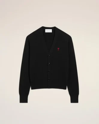 Black Wool Cardigan with Contrasted Ami De Coeur Black Wool Cardigan with Contrasted Ami De Coeur