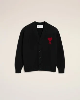 Black Wool Cardigan with Contrasted Ami De Coeur Black Wool Cardigan with Contrasted Ami De Coeur