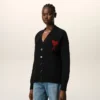 Black Wool Cardigan with Contrasted Ami De Coeur Black Wool Cardigan with Contrasted Ami De Coeur