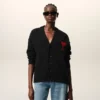Black Wool Cardigan with Contrasted Ami De Coeur Black Wool Cardigan with Contrasted Ami De Coeur