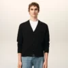 Black Wool Cardigan with Contrasted Ami De Coeur Black Wool Cardigan with Contrasted Ami De Coeur