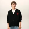 Black Wool Cardigan with Contrasted Ami De Coeur Black Wool Cardigan with Contrasted Ami De Coeur