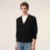 Black Wool Cardigan with Contrasted Ami De Coeur Black Wool Cardigan with Contrasted Ami De Coeur