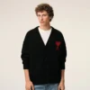 Black Wool Cardigan with Contrasted Ami De Coeur Black Wool Cardigan with Contrasted Ami De Coeur