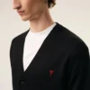 Black Wool Cardigan with Contrasted Ami De Coeur Black Wool Cardigan with Contrasted Ami De Coeur