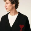 Black Wool Cardigan with Contrasted Ami De Coeur Black Wool Cardigan with Contrasted Ami De Coeur