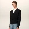 Black Wool Cardigan with Contrasted Ami De Coeur Black Wool Cardigan with Contrasted Ami De Coeur