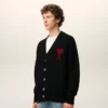 Black Wool Cardigan with Contrasted Ami De Coeur Black Wool Cardigan with Contrasted Ami De Coeur