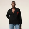 Black Wool Cardigan with Contrasted Ami De Coeur Black Wool Cardigan with Contrasted Ami De Coeur