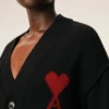 Black Wool Cardigan with Contrasted Ami De Coeur Black Wool Cardigan with Contrasted Ami De Coeur