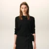 Black Wool Crewneck Cardigan with Contrasted Ami De Coeur Black Wool Crewneck Cardigan with Contrasted Ami De Coeur