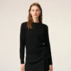 Black Wool Crewneck Cardigan with Contrasted Ami De Coeur Black Wool Crewneck Cardigan with Contrasted Ami De Coeur