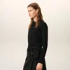 Black Wool Crewneck Cardigan with Contrasted Ami De Coeur Black Wool Crewneck Cardigan with Contrasted Ami De Coeur