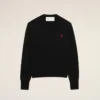 Black Wool Crewneck Sweater with Contrasted Ami De Coeur Black Wool Crewneck Sweater with Contrasted Ami De Coeur