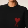 Black Wool Crewneck Sweater with Contrasted Ami De Coeur Black Wool Crewneck Sweater with Contrasted Ami De Coeur