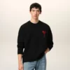 Black Wool Crewneck Sweater with Contrasted Ami De Coeur Black Wool Crewneck Sweater with Contrasted Ami De Coeur