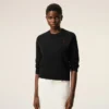 Black Wool Crewneck Sweater with Contrasted Ami De Coeur Black Wool Crewneck Sweater with Contrasted Ami De Coeur