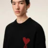 Black Wool Crewneck Sweater with Contrasted Ami De Coeur Black Wool Crewneck Sweater with Contrasted Ami De Coeur