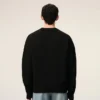 Black Wool Crewneck Sweater with Contrasted Ami De Coeur Black Wool Crewneck Sweater with Contrasted Ami De Coeur