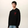 Black Wool Crewneck Sweater with Contrasted Ami De Coeur Black Wool Crewneck Sweater with Contrasted Ami De Coeur