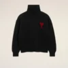 Black Wool Funnel Neck Sweater with Contrasted Ami De Coeur Black Wool Funnel Neck Sweater with Contrasted Ami De Coeur