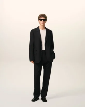 Black Wool Straight Trousers Black Wool Straight Trousers
