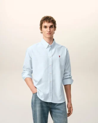 Blue Cotton Classic Long Sleeve Shirt Button Down Collar with Embroidered Adc Blue Cotton Classic Long Sleeve Shirt Button Down Collar with Embroidered Adc