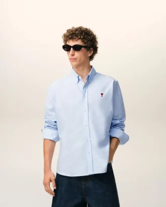 Blue Cotton Classic Long Sleeve Shirt Button Down Collar with Embroidered Adc Blue Cotton Classic Long Sleeve Shirt Button Down Collar with Embroidered Adc
