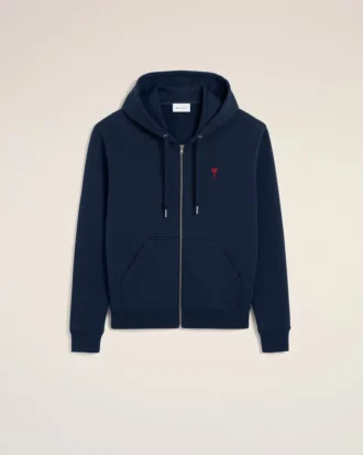 Blue Cotton Red Ami De Coeur Zipped Hoodie
