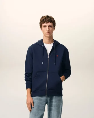 Blue Cotton Red Ami De Coeur Zipped Hoodie