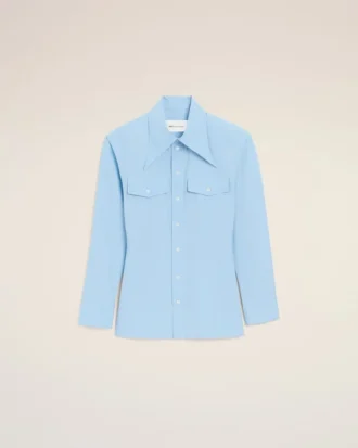 Blue Cotton Sharp Collar Fitted Shirt Blue Cotton Sharp Collar Fitted Shirt