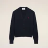 Blue Wool Cardigan with Contrasted Ami De Coeur Blue Wool Cardigan with Contrasted Ami De Coeur