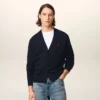 Blue Wool Cardigan with Contrasted Ami De Coeur Blue Wool Cardigan with Contrasted Ami De Coeur