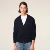 Blue Wool Cardigan with Contrasted Ami De Coeur Blue Wool Cardigan with Contrasted Ami De Coeur