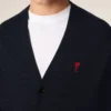 Blue Wool Cardigan with Contrasted Ami De Coeur Blue Wool Cardigan with Contrasted Ami De Coeur