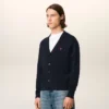 Blue Wool Cardigan with Contrasted Ami De Coeur Blue Wool Cardigan with Contrasted Ami De Coeur
