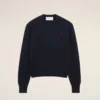 Blue Wool Crewneck Sweater with Contrasted Ami De Coeur Blue Wool Crewneck Sweater with Contrasted Ami De Coeur