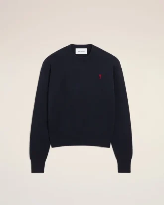 Blue Wool Crewneck Sweater with Contrasted Ami De Coeur