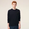 Blue Wool Crewneck Sweater with Contrasted Ami De Coeur Blue Wool Crewneck Sweater with Contrasted Ami De Coeur