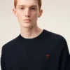 Blue Wool Crewneck Sweater with Contrasted Ami De Coeur Blue Wool Crewneck Sweater with Contrasted Ami De Coeur