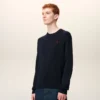 Blue Wool Crewneck Sweater with Contrasted Ami De Coeur Blue Wool Crewneck Sweater with Contrasted Ami De Coeur