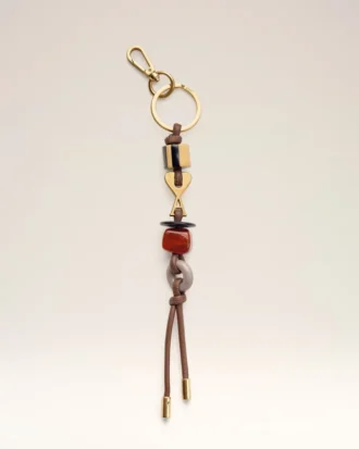 Brown Leather and Metal Ami De Coeur Pearls Keyring Brown Leather and Metal Ami De Coeur Pearls Keyring